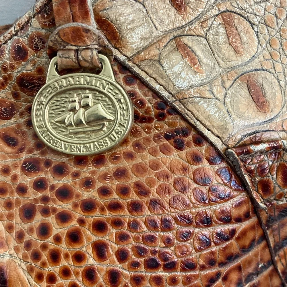 Brahmin Brown Crocodile Embossed toasted almond Shoulder Bag
